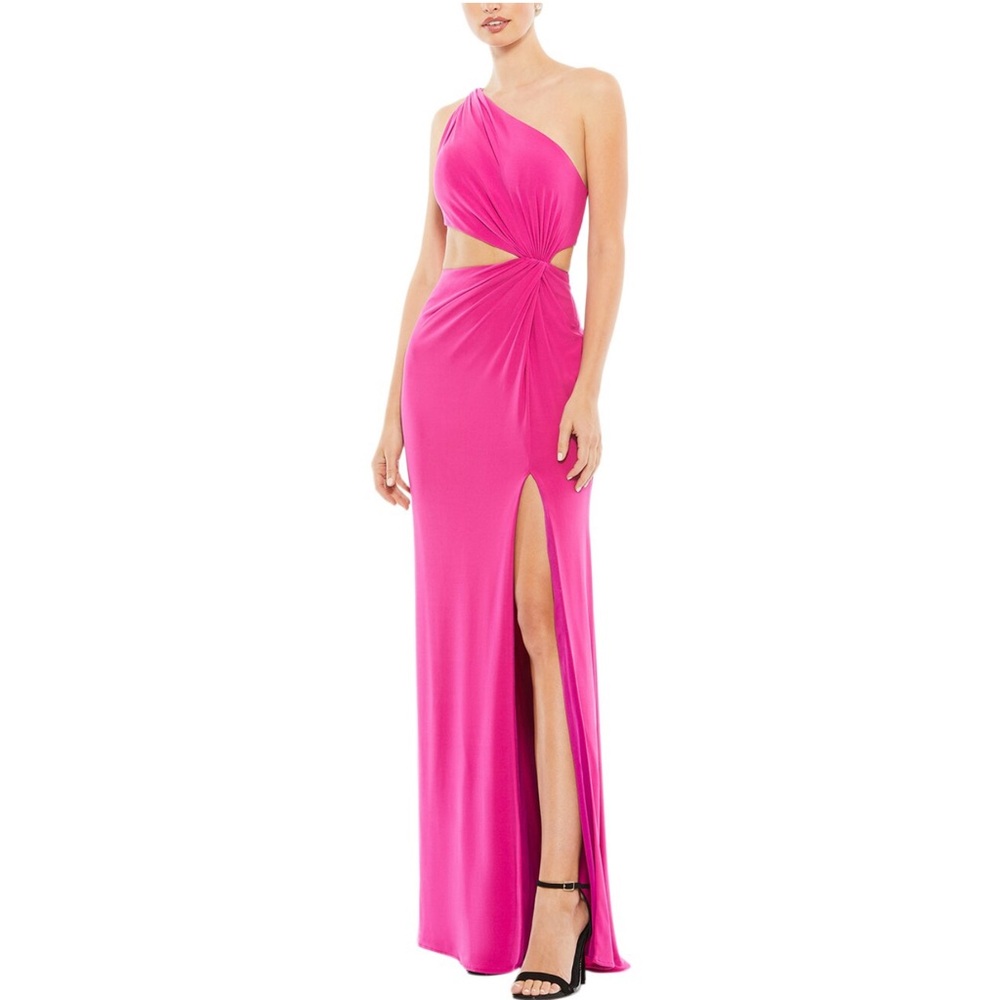NWT Ieena For Mac Duggal 67937 Magenta One-Shoulder High Slit Cutout Gown Sz 10